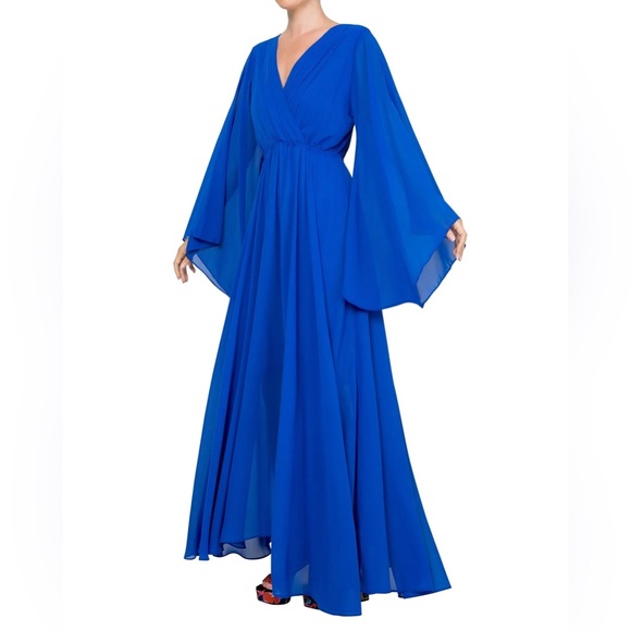 NWT Meghan LA Women’s Royal Blue 70’s Boho Sunset Maxi Dress Size Small - Picture 4 of 12
